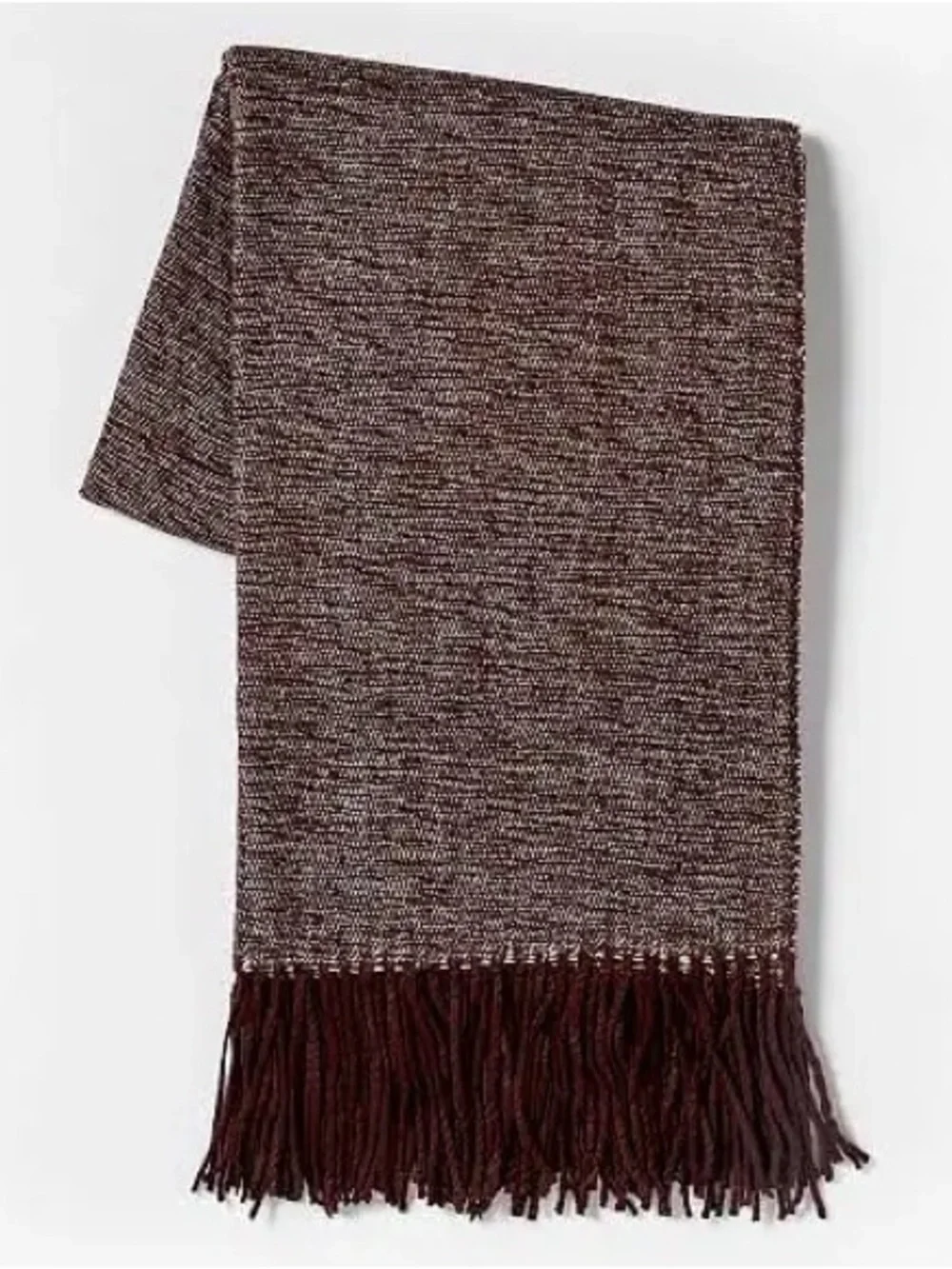 West Elm Marled Knit Throw Blanket with Fringe - Brown